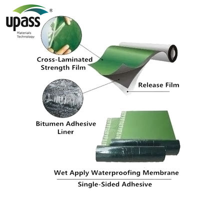 Materiale impermeabilizzante autoadesivo in asfalto modificato SBS Film di rilascio HDPE Stampaggio a soffiaggio Ghiaccio Protezione dall'acqua Autoadesivo